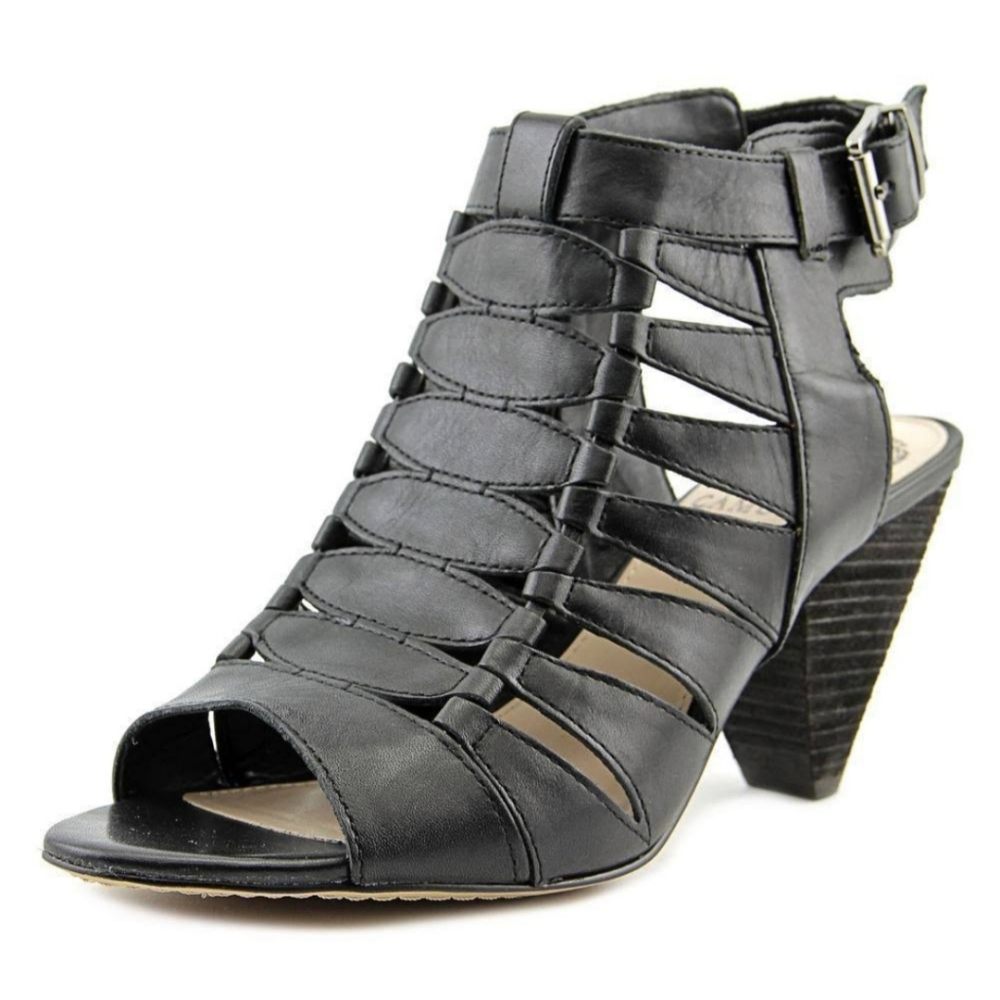 Vince Camuto Elika Black Leather Heel Sandals
